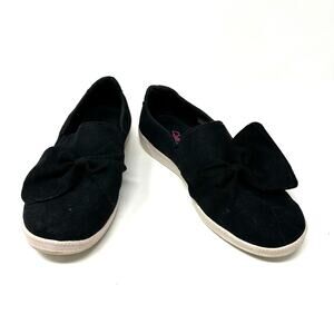 Skechers Size 8.5 Slip-Ons Black w/ White Soles Air-Cooled Memory Foam Bow Comfy